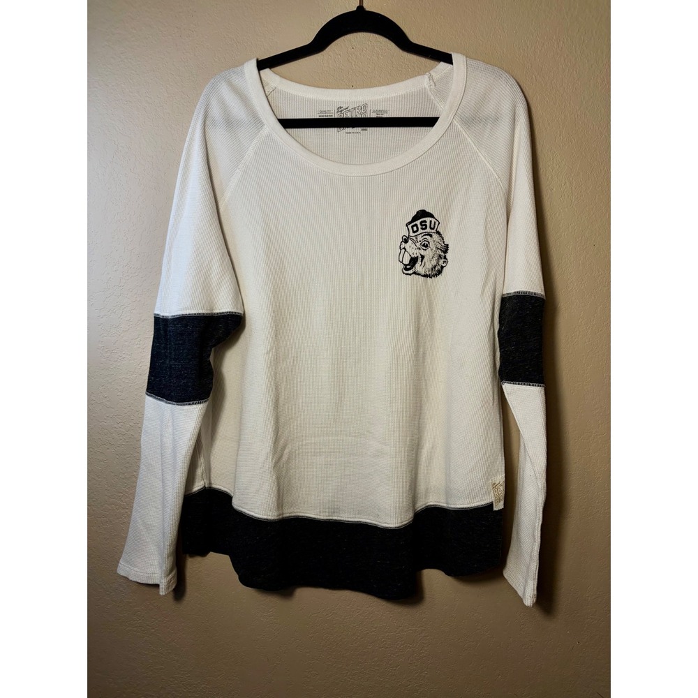 The Original Retro Brand OSU Beavers Thermal Shirt Large White black Waffle Knit